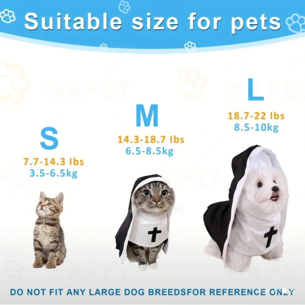 {NEW} Funny Pet Nun Costume for Cats & Small Dogs